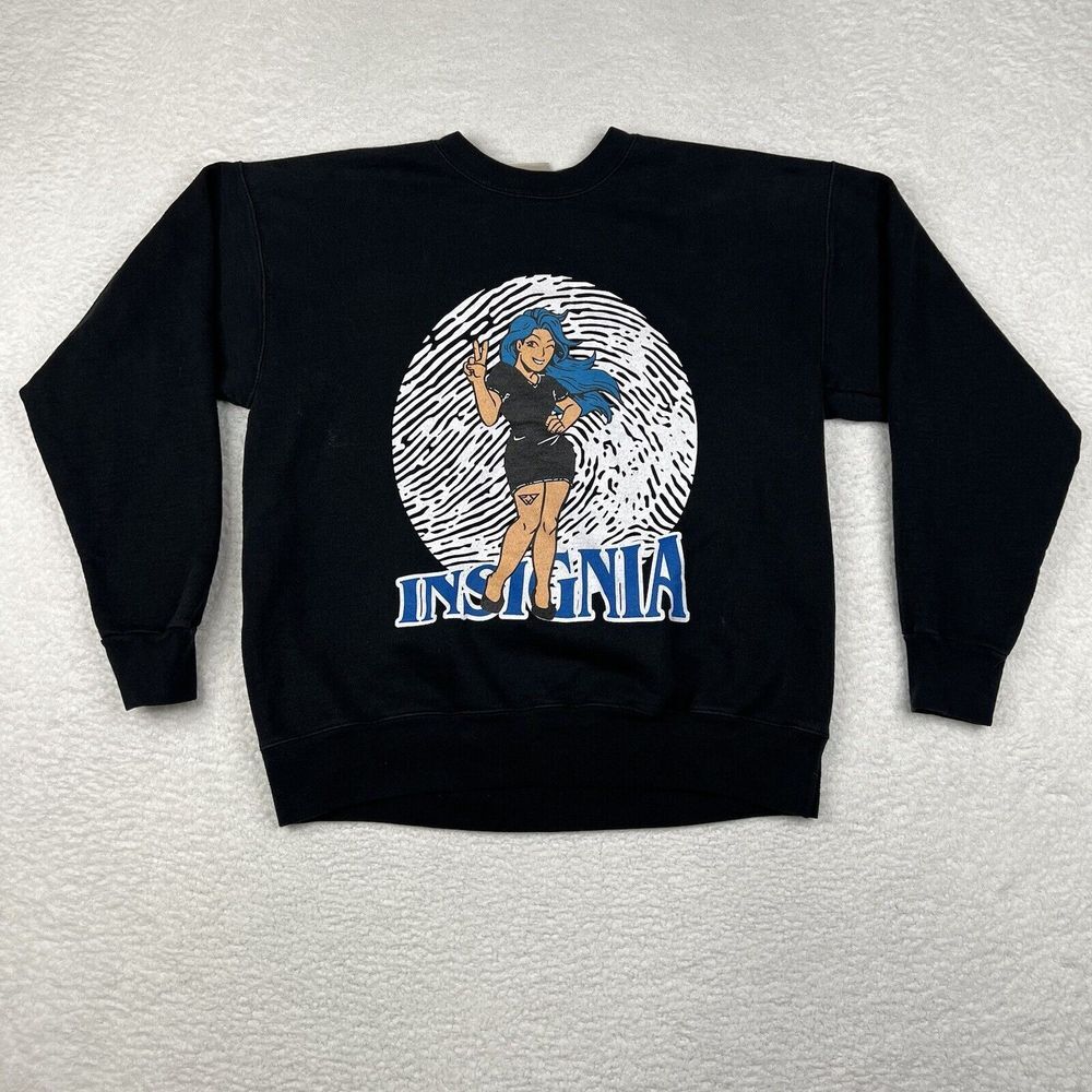 Vintage Insignia Sweatshirt Mens Medium Black‎ 90s Graphic Print Pullover